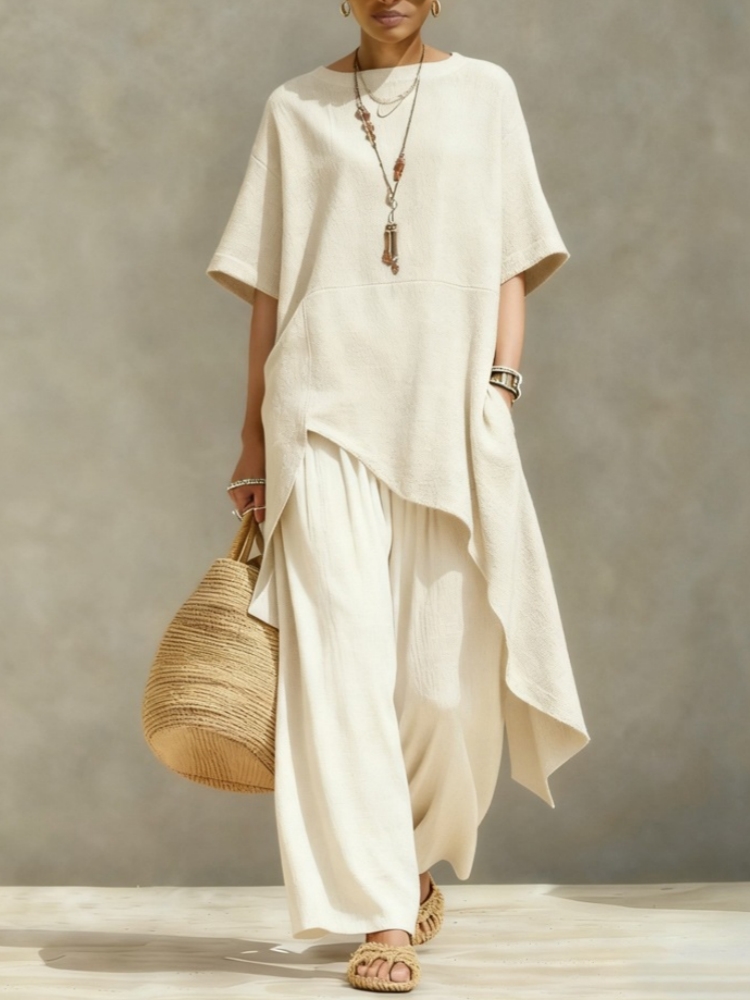 Linen Pant Wide - Ensembles pantalon et chemisier en coton