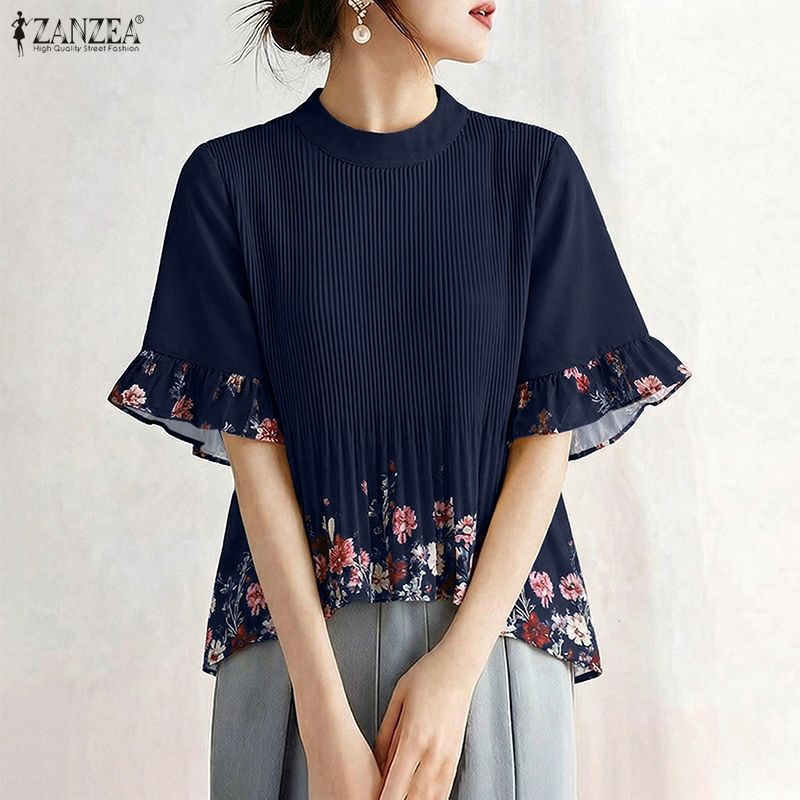 Romper Floral Print - ZANZEA Blouse plissée élégante à col