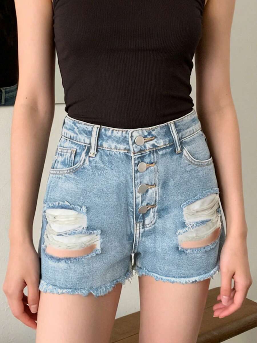 Shorts Denim Frayed - Shorts en jean déchirés à taille