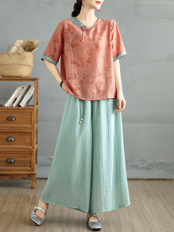 Linen Pant Wide - Ensemble deux pièces pour femmes, haut