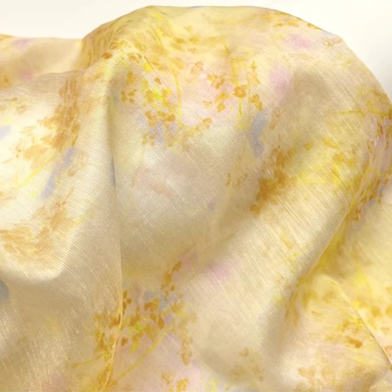 Kimono Sheer Floral - Tissu Ramie en soie imprimé dégradé