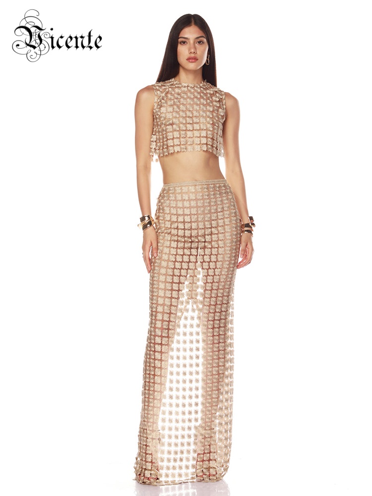 Crop Top Crochet - VC élégant beige sans manches haut