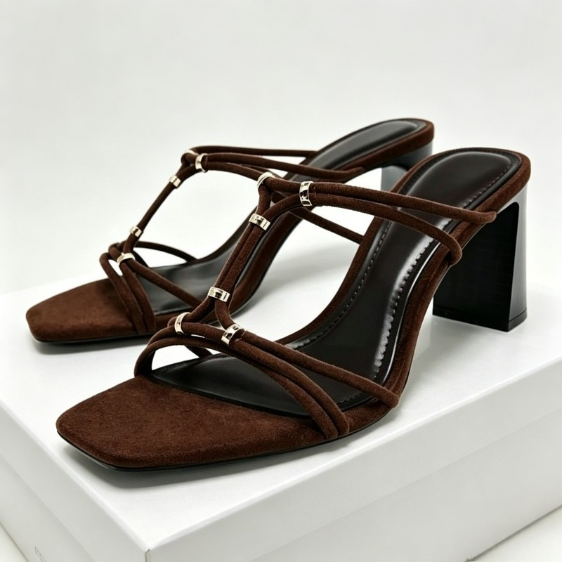 Sandal Strappy Heeled - Sandales d'été à talons pour femmes,