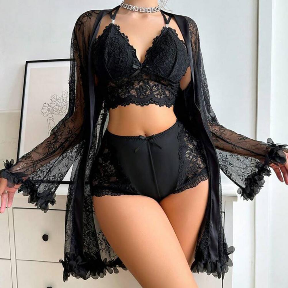 Kimono Sheer Floral - Ensemble de vêtements de nuit sexy