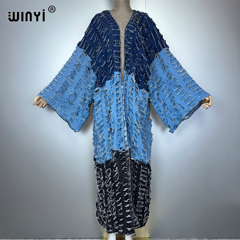 Cover Up Kaftan - WINYI kimono couleur correspondant denim cardigan