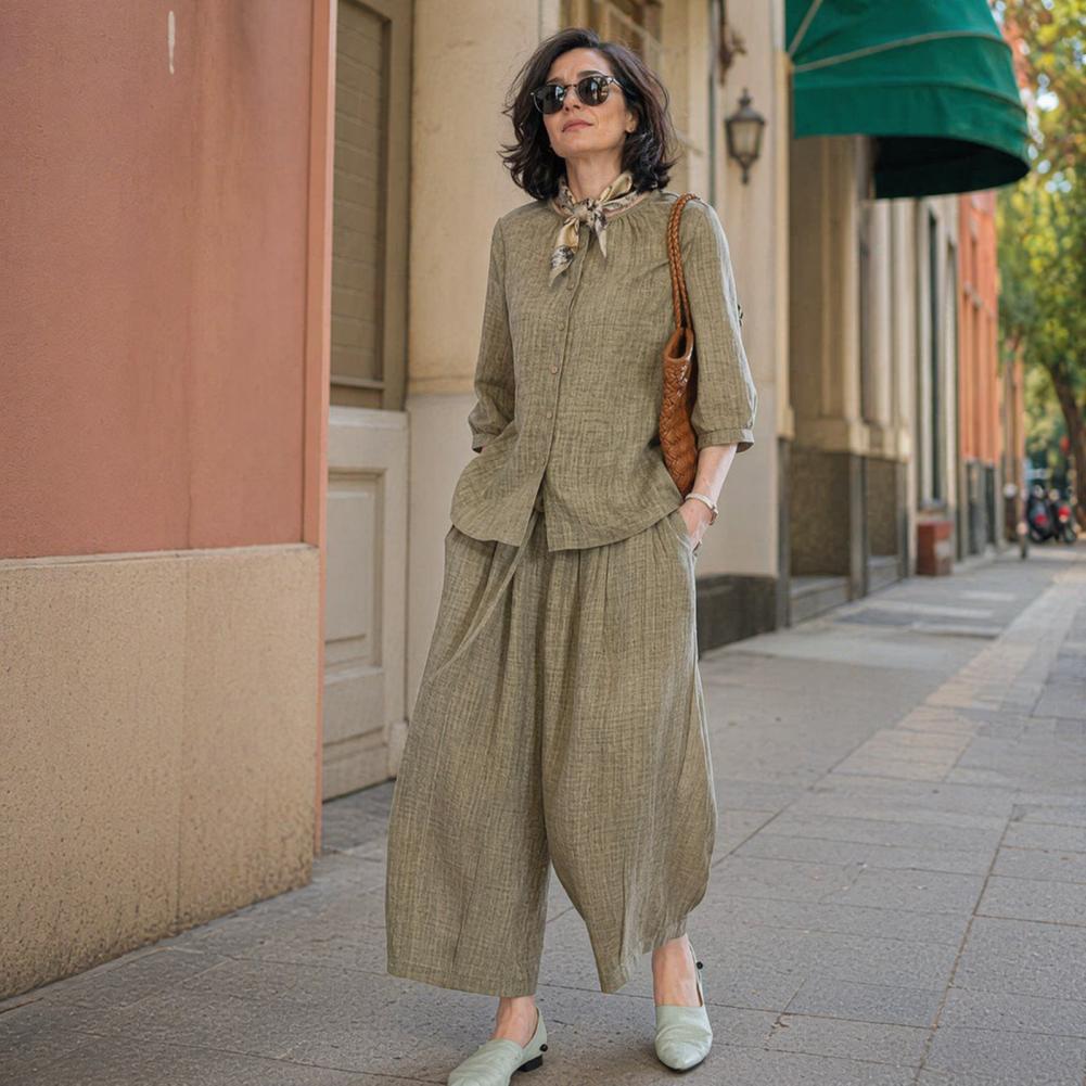Linen Pant Wide - Ensemble décontracté grande taille pour femme