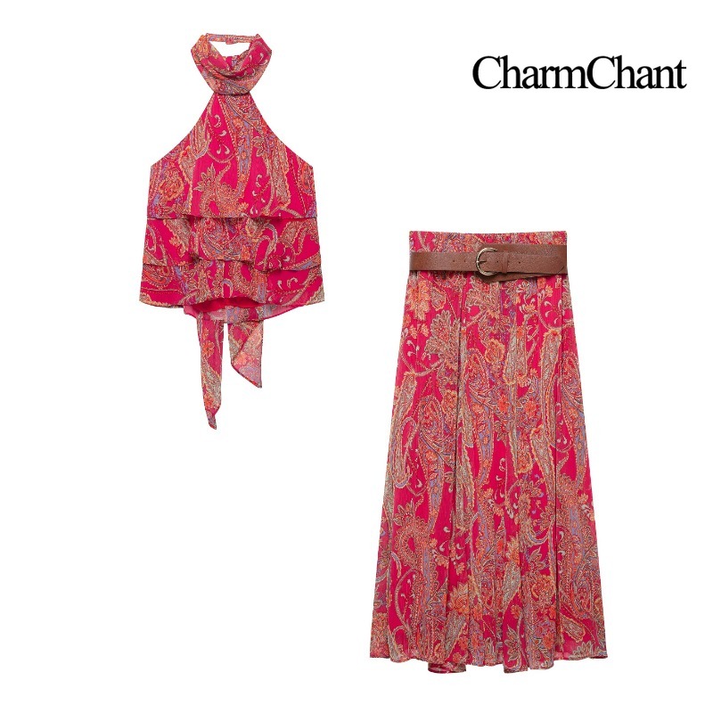 Midi Skirt Floral - CHARMCHANT Ensemble 2 Pièces Femme Imprimé
