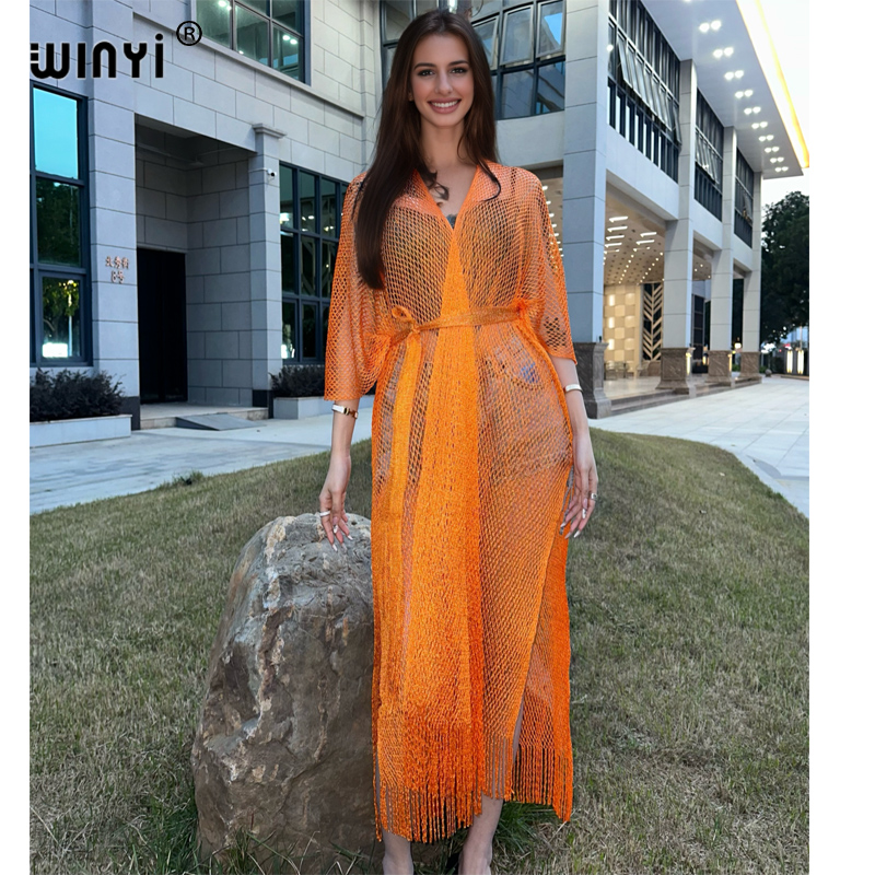 Cover Up Kaftan - WINYI-Kimono de plage amissié avec ceinture,