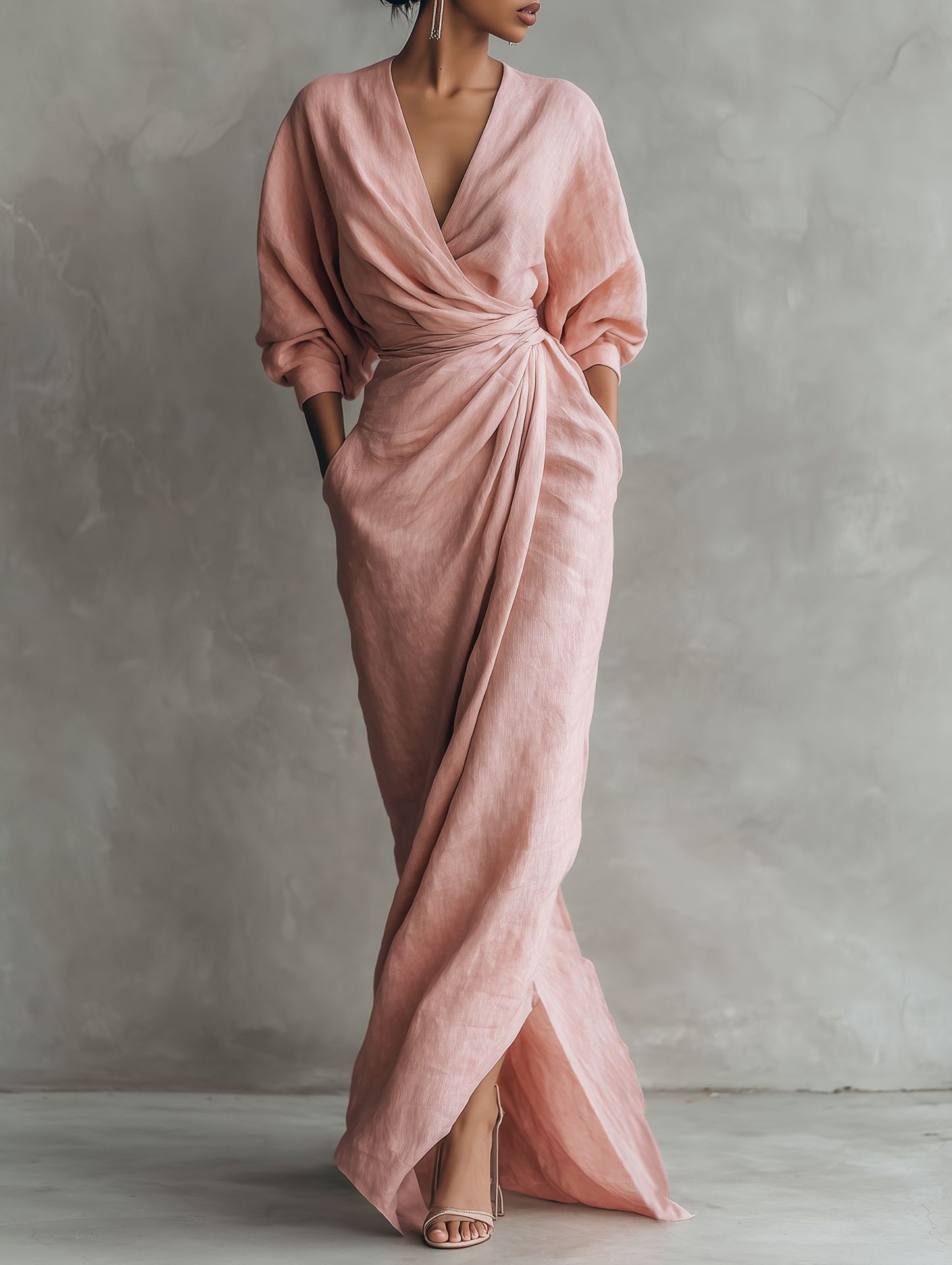 Linen Dress Wrap - Robe longue en lin mélangé pour