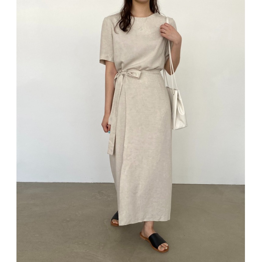 Linen Dress Wrap - Robe élégante en coton et lin
