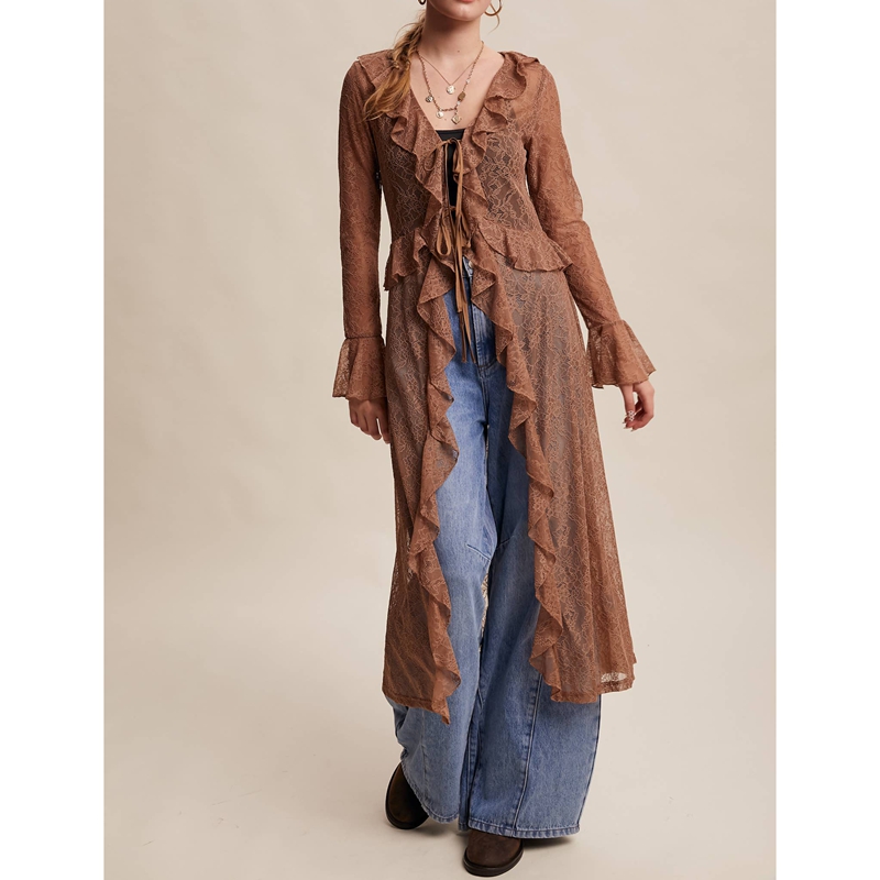 Kimono Sheer Floral - Chemisier long transparent en dentelle florale