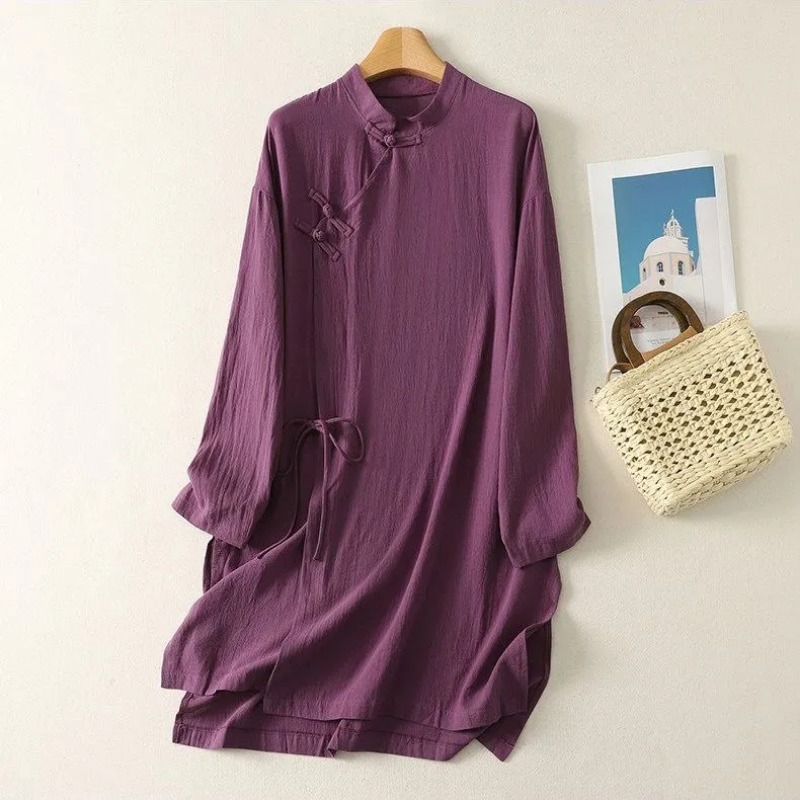 Linen Dress Wrap - Robe tunique décontractée pour femme en