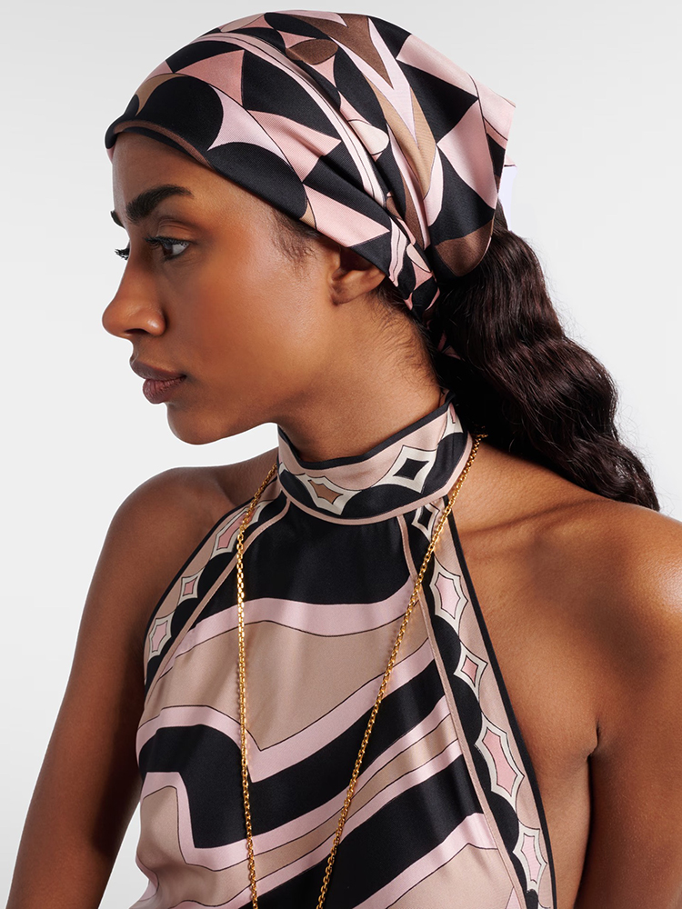Headband Summer Knit - Foulard en soie à imprimé géométrique