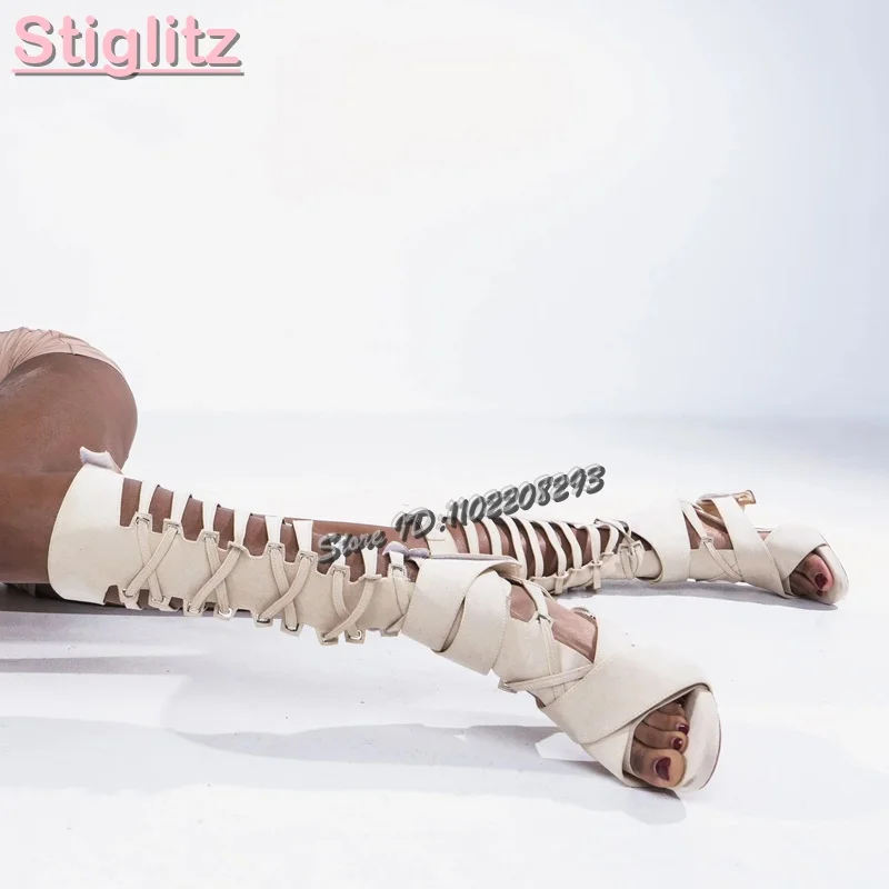 Sandal Strappy Heeled - Sandales romaines rétro croisées, solides, givrées,
