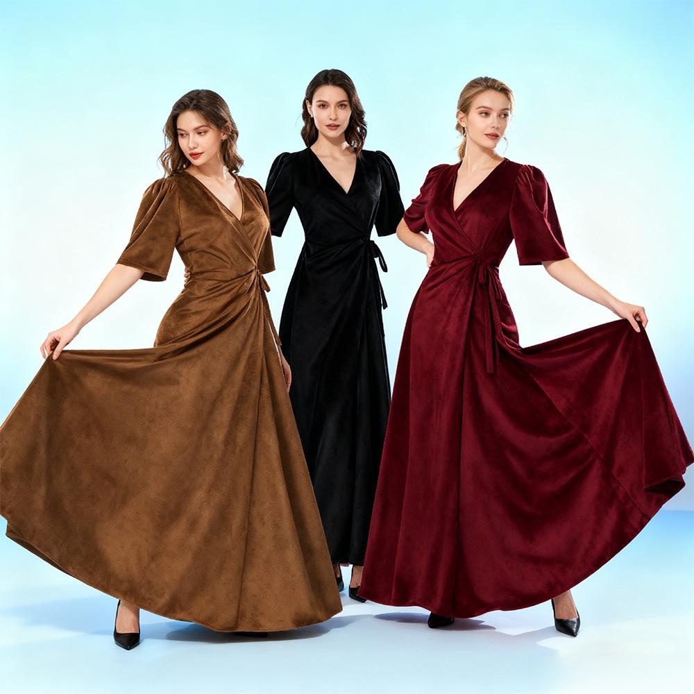 Linen Dress Wrap - Robe longue en velours uni à