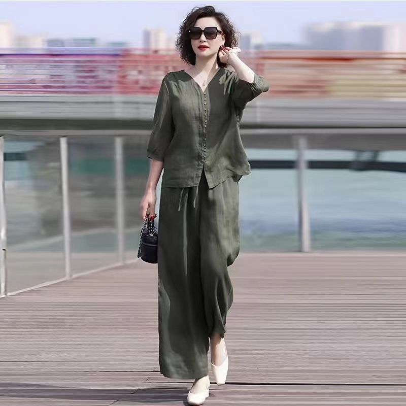 Linen Pant Wide - Ensemble Deux Pièces en Coton et