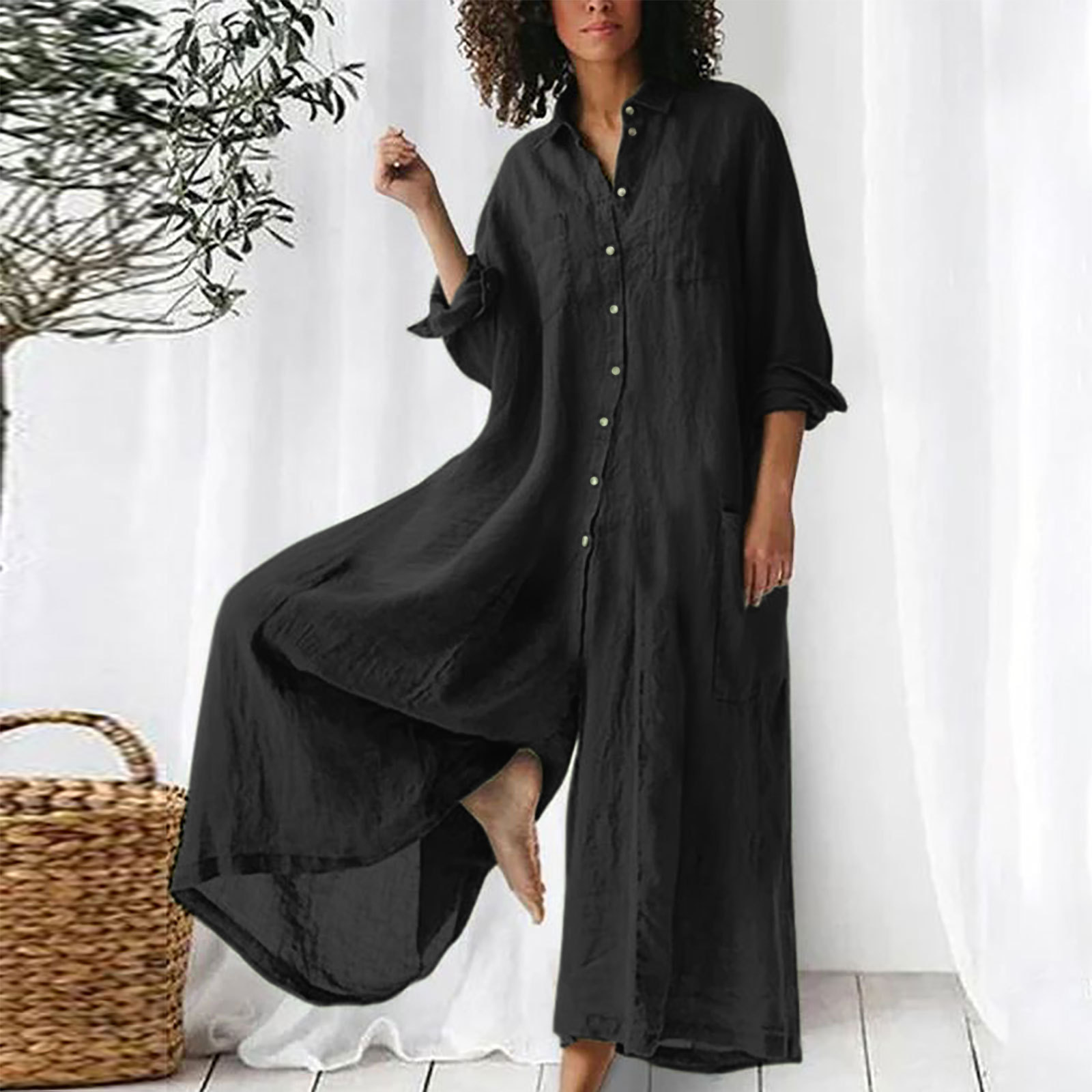 Jumpsuit Linen Relaxed - Combinaison pour femmes, combinaison à manches