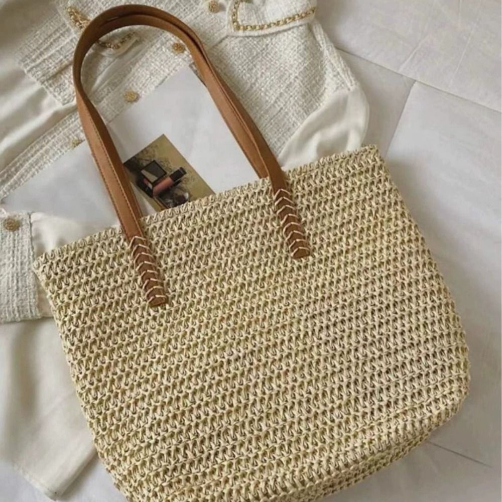 Tote Bag Beach - Sac fourre-tout en paille tressée couleur