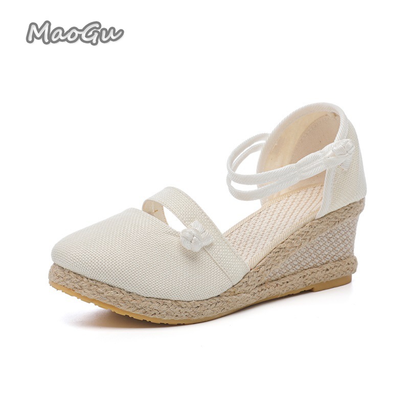 Wedge Espadrille Women - Sandales compensées en lin pour femme,