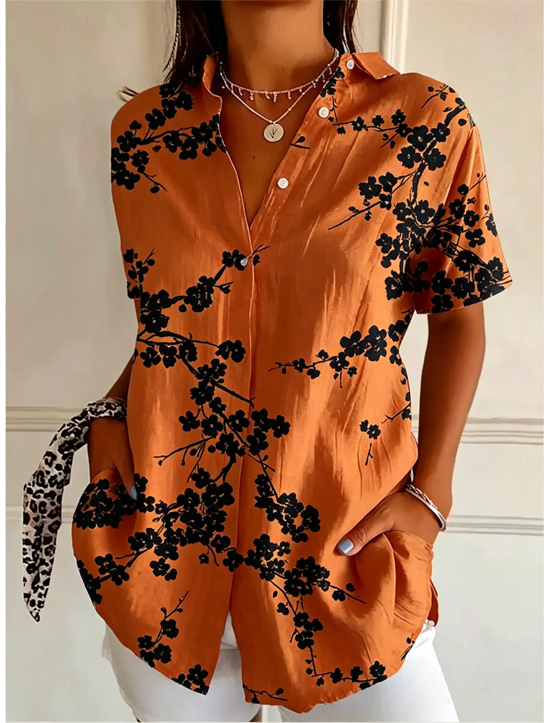 Romper Floral Print - Chemise décontractée à manches courtes pour