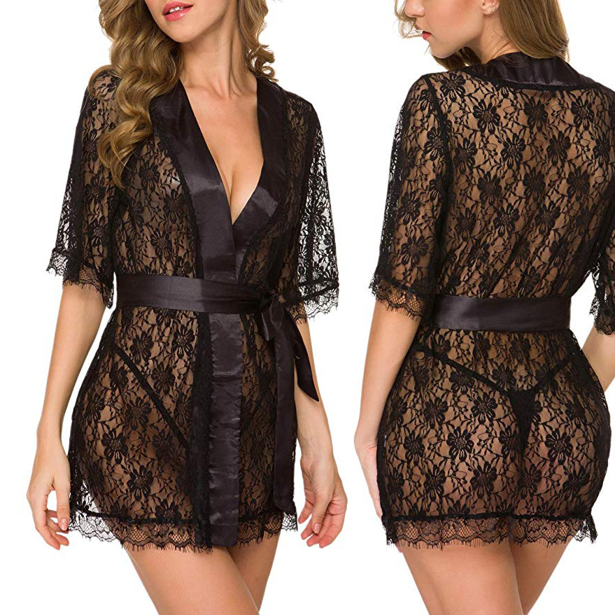 Kimono Sheer Floral - Chemise de nuit en dentelle florale