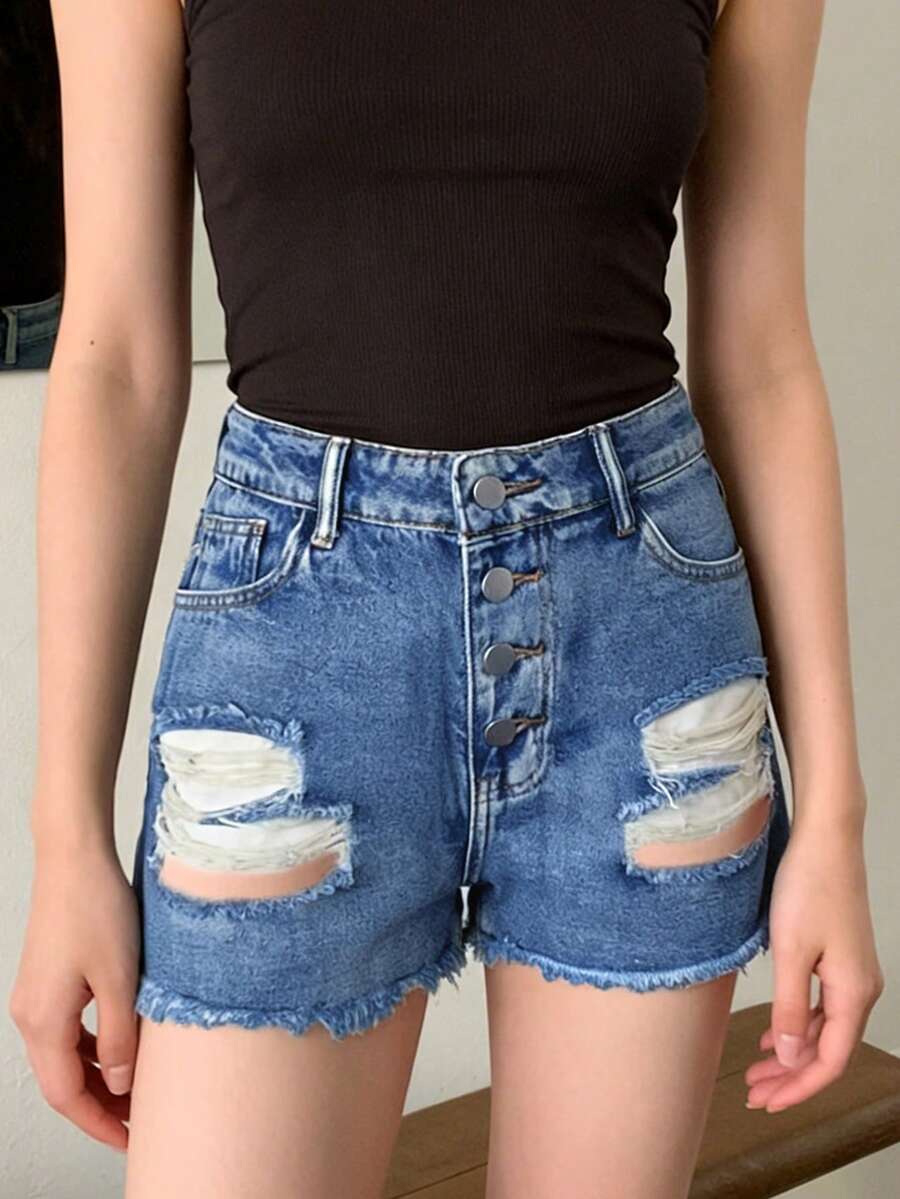 Shorts en jean déchirés à tail - Shorts Denim Frayed avis et prix