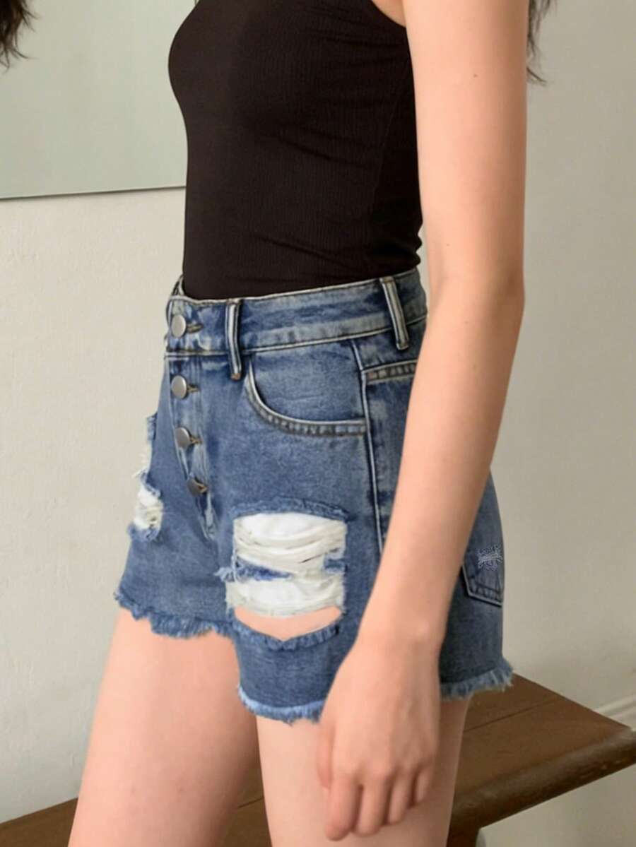 Shorts en jean déchirés à tail - Shorts Denim Frayed avis et prix