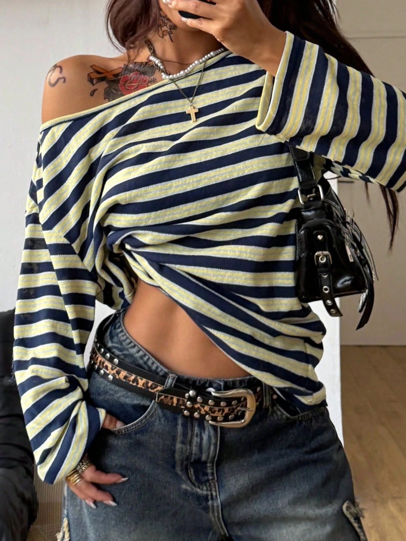 T-shirt ample en coton tricoté - Blouse Off Shoulder avis et prix