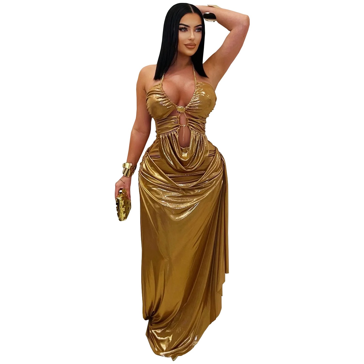 Robe de soirée longue dorée mé - Maxi Dress Halter avis et prix