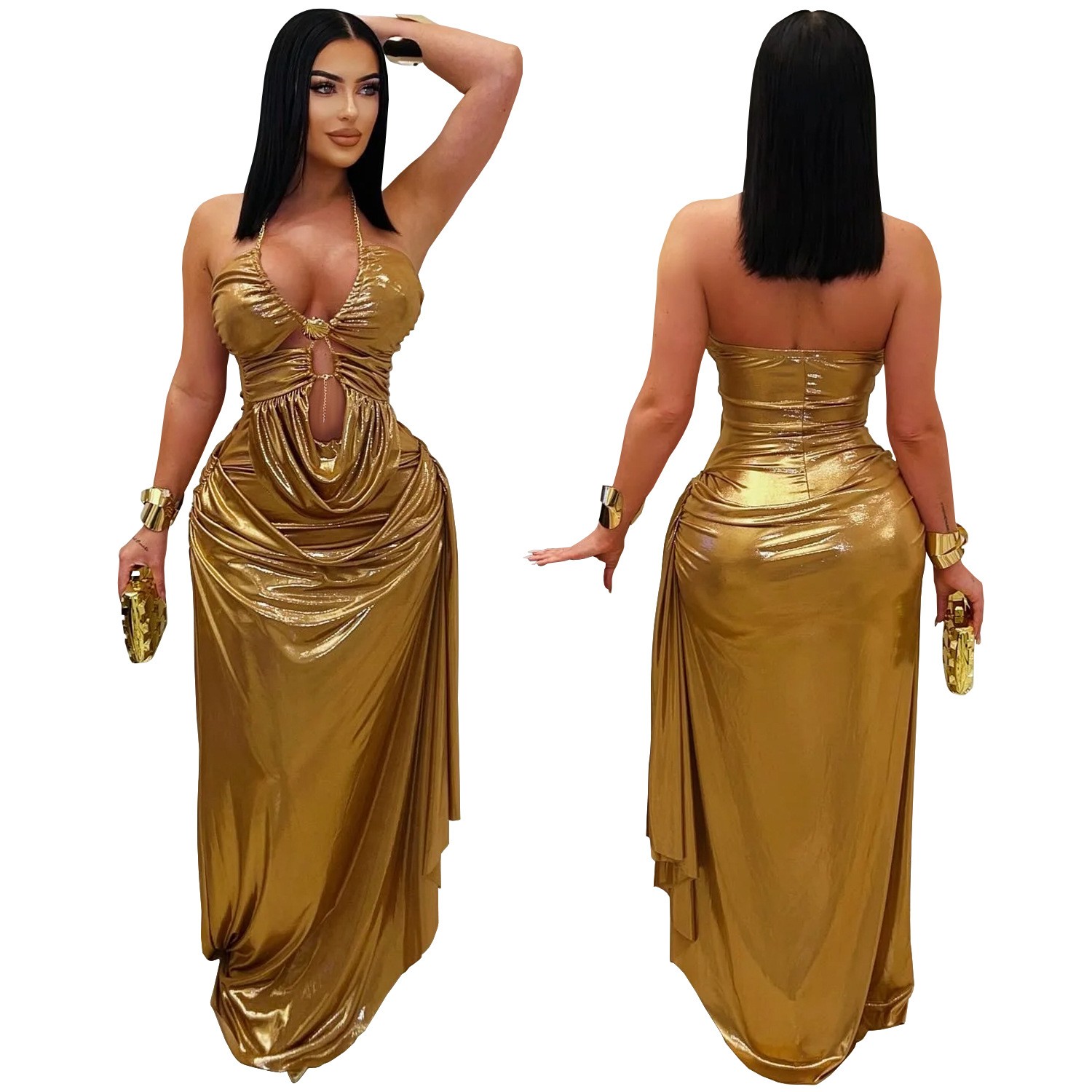 Robe de soirée longue dorée mé - Maxi Dress Halter avis et prix