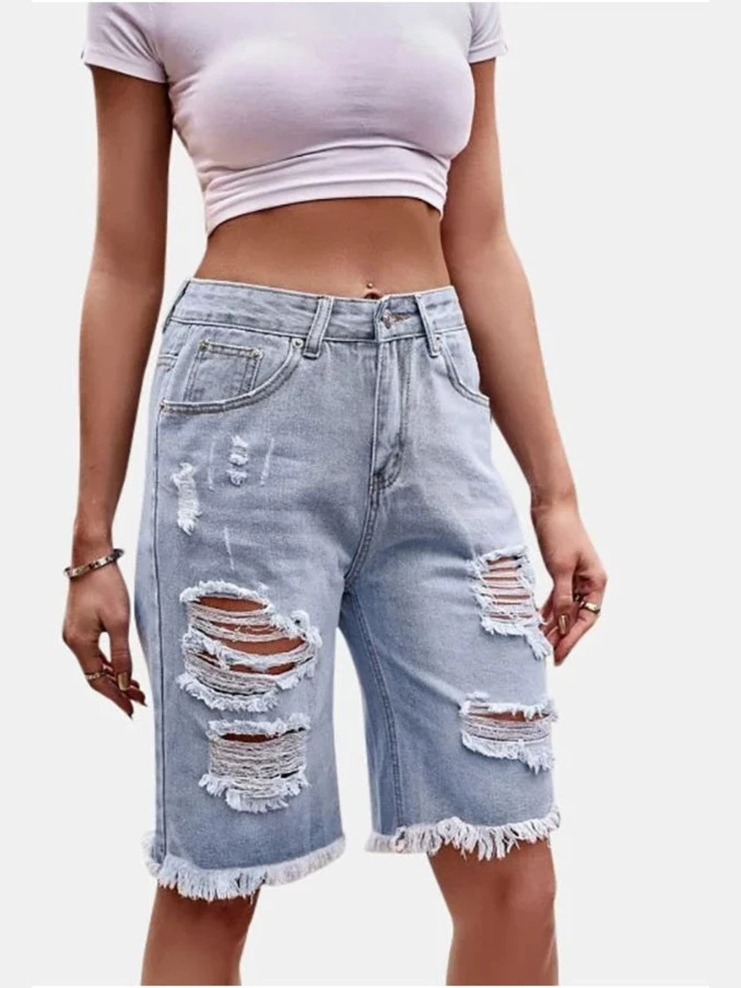 Shorts Bermuda en jean déchiré - Shorts Denim Frayed avis et prix