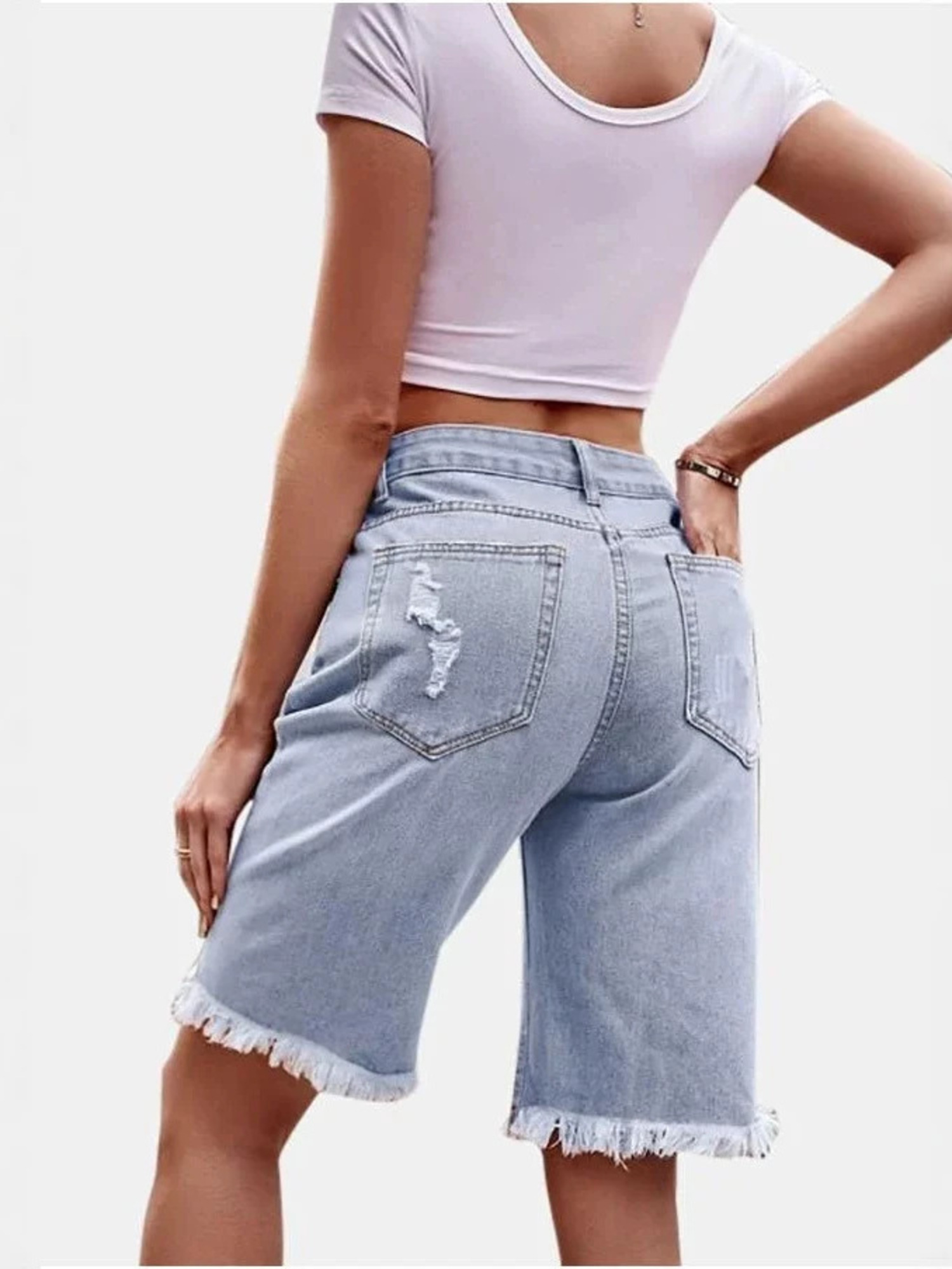 Shorts Bermuda en jean déchiré - Shorts Denim Frayed avis et prix