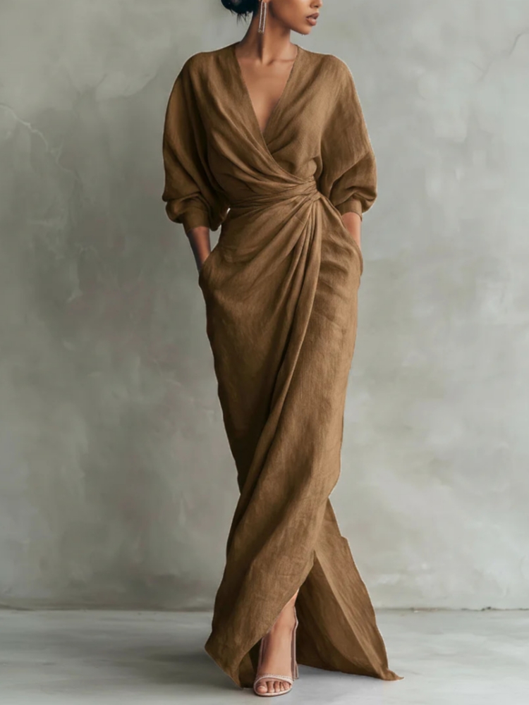 Robe longue en lin mélangé pou - Linen Dress Wrap avis et prix