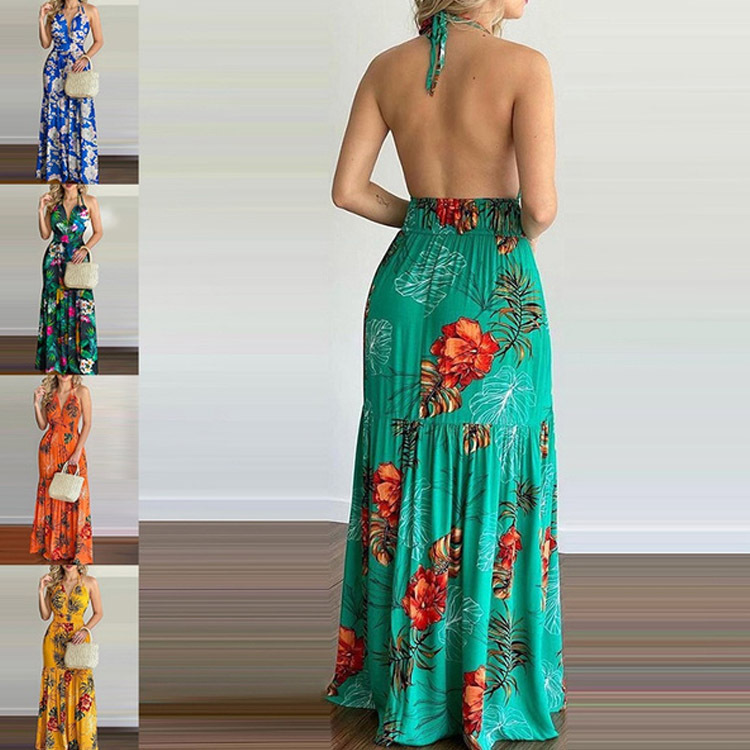 Robe longue florale dos nu élé - Maxi Dress Halter avis et prix