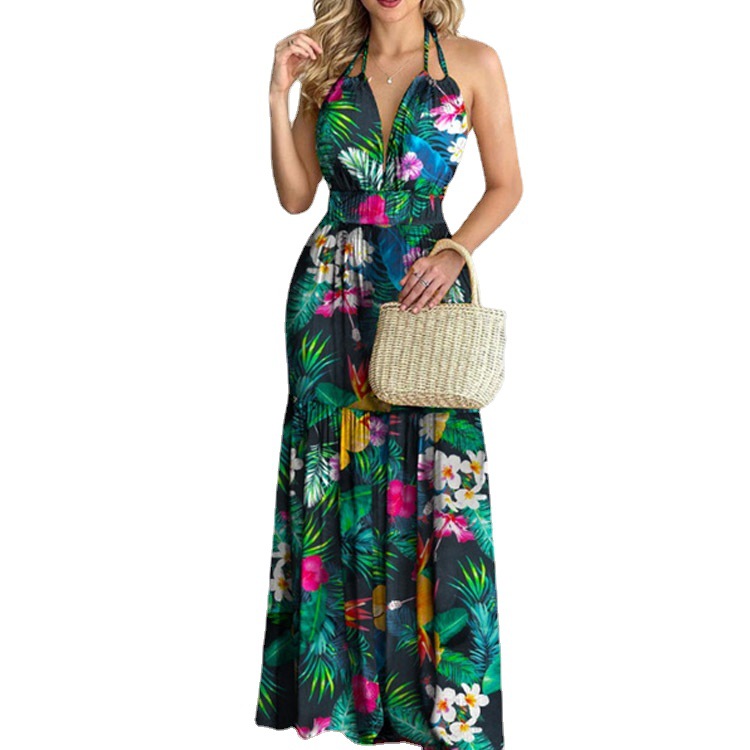 Robe longue florale dos nu élé - Maxi Dress Halter avis et prix