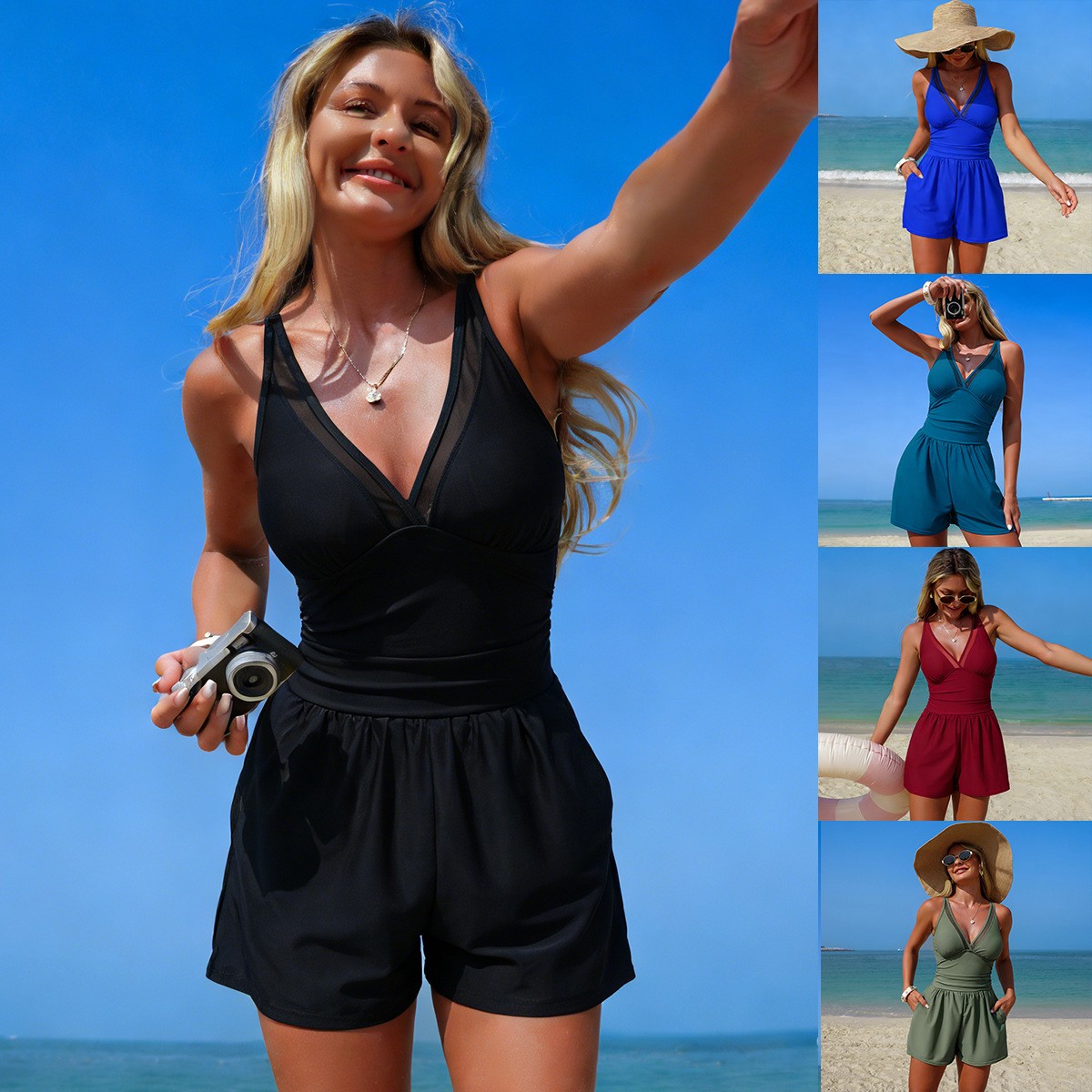 Maillot de bain noir uni sans  - Swimsuit Bikini Ruched avis et prix