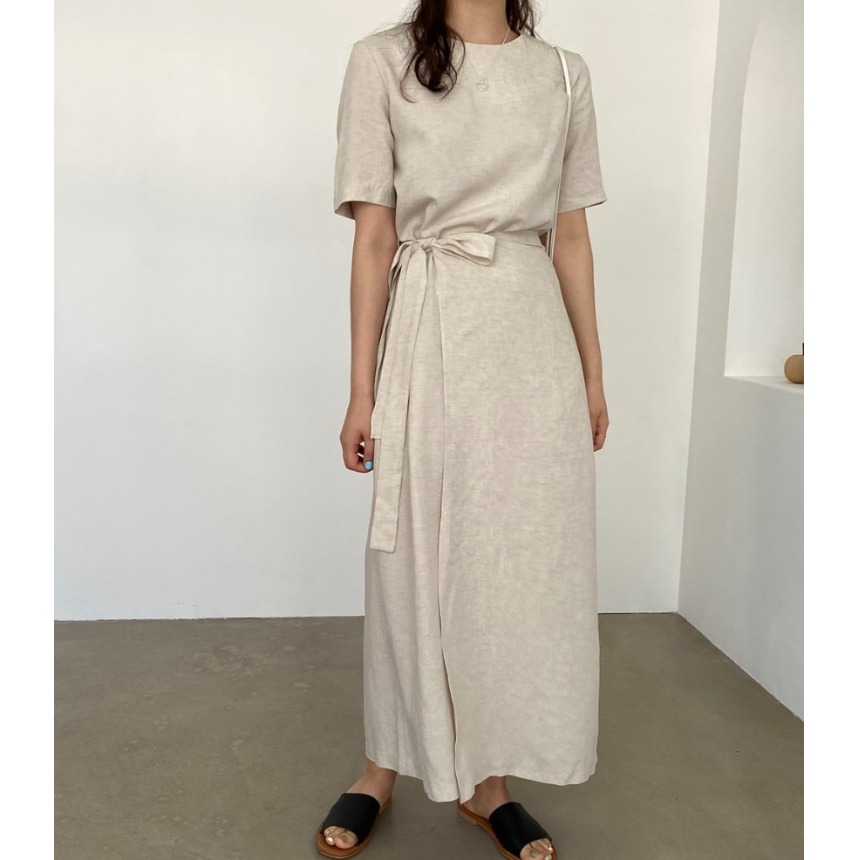 Robe élégante en coton et lin  - Linen Dress Wrap avis et prix