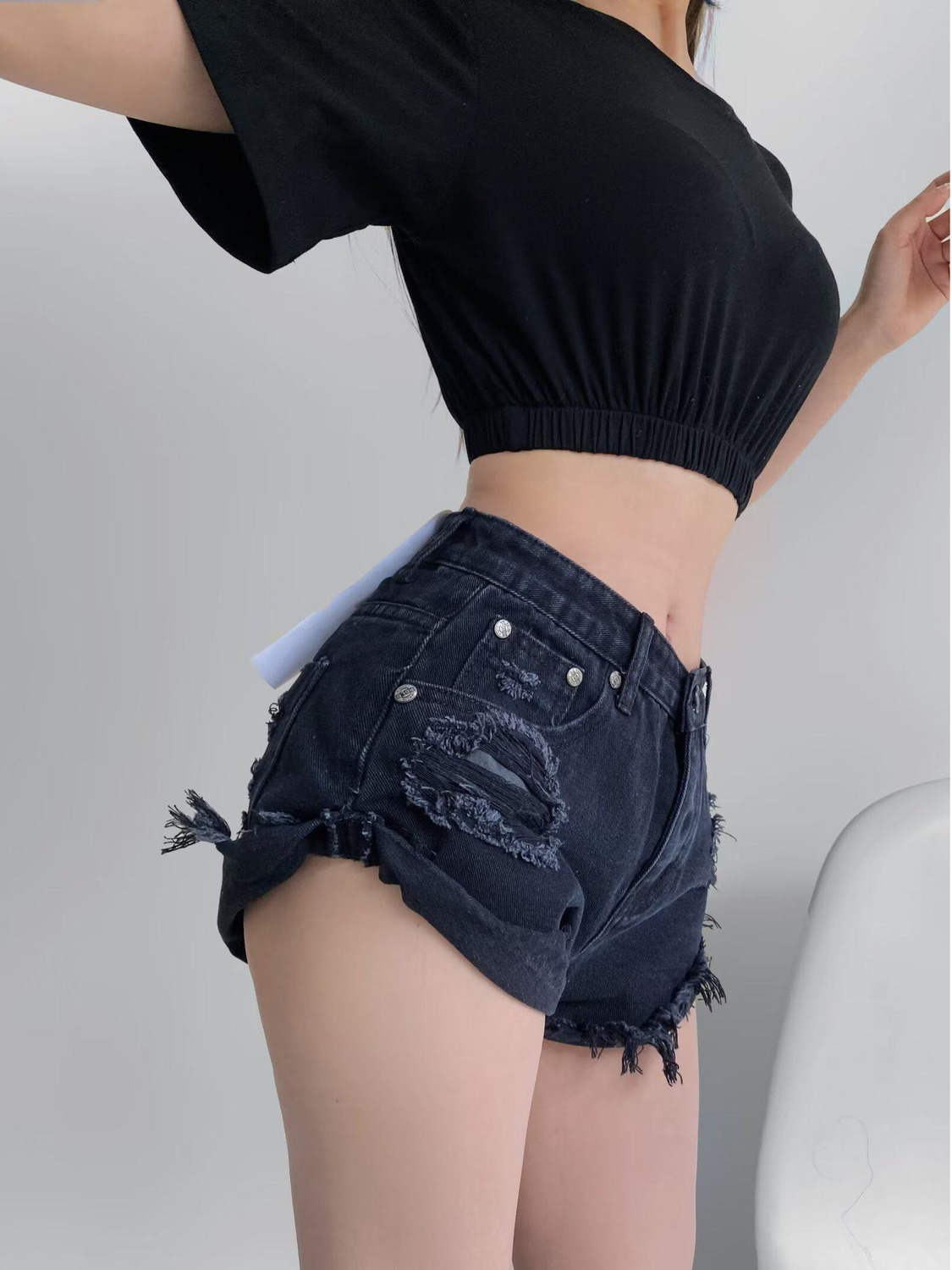 Shorts en jean déchirés taille - Shorts Denim Frayed avis et prix