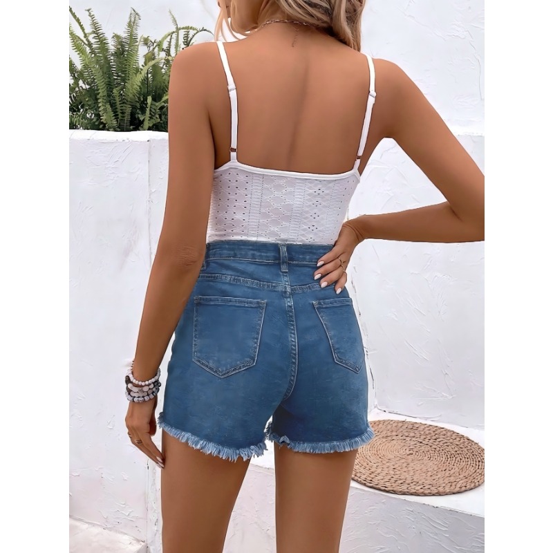 Shorts en jean taille haute po - Shorts Denim Frayed avis et prix