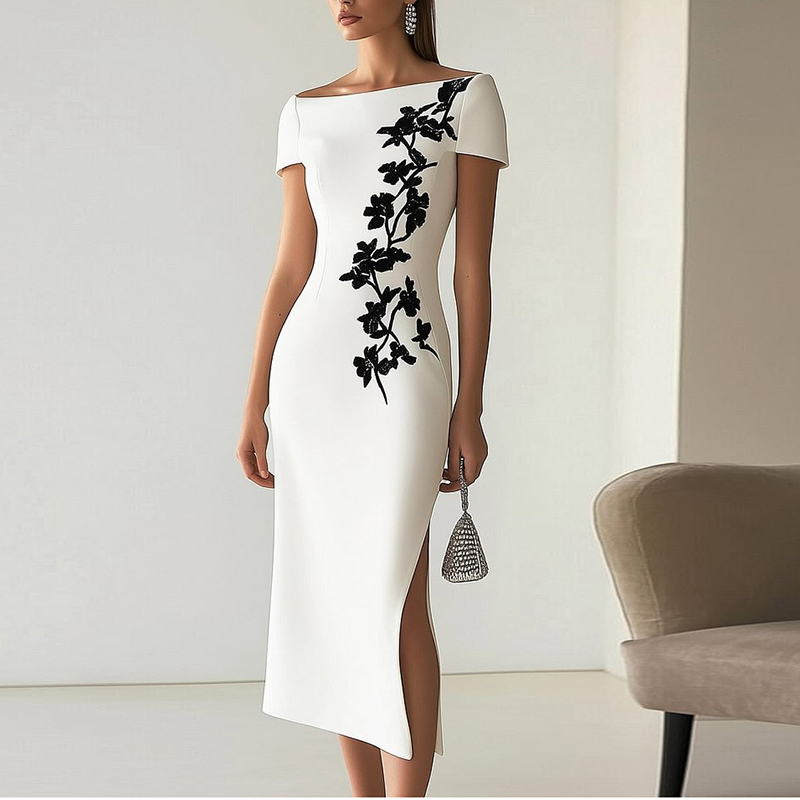 Robe élégante pour femmes, col - Midi Skirt Floral avis et prix