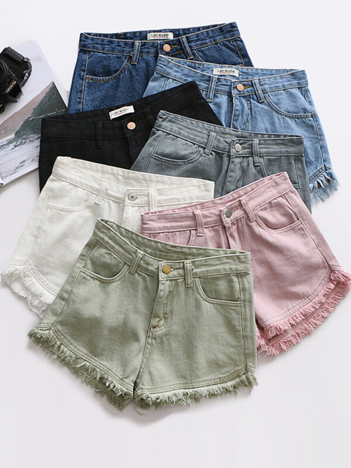 Shorts en jean taille haute po - Shorts Denim Frayed avis et prix