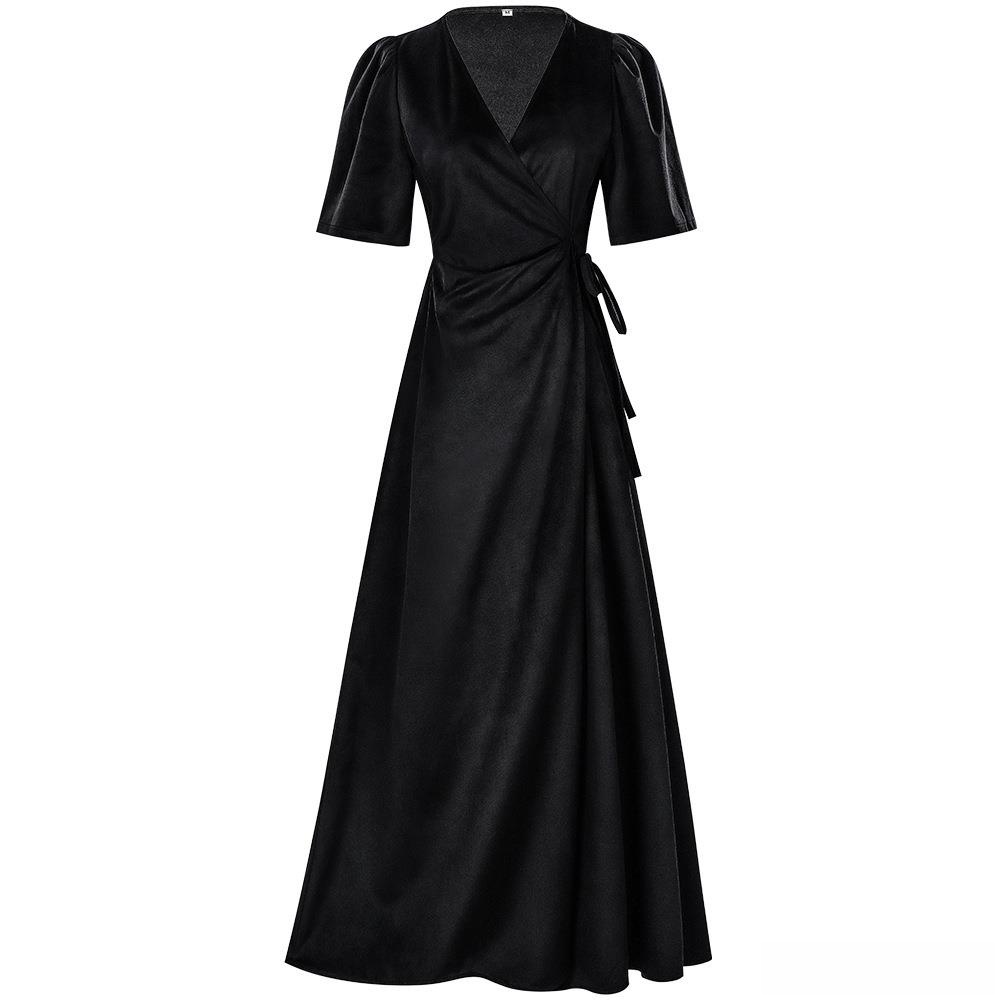 Robe longue en velours uni à c - Linen Dress Wrap avis et prix