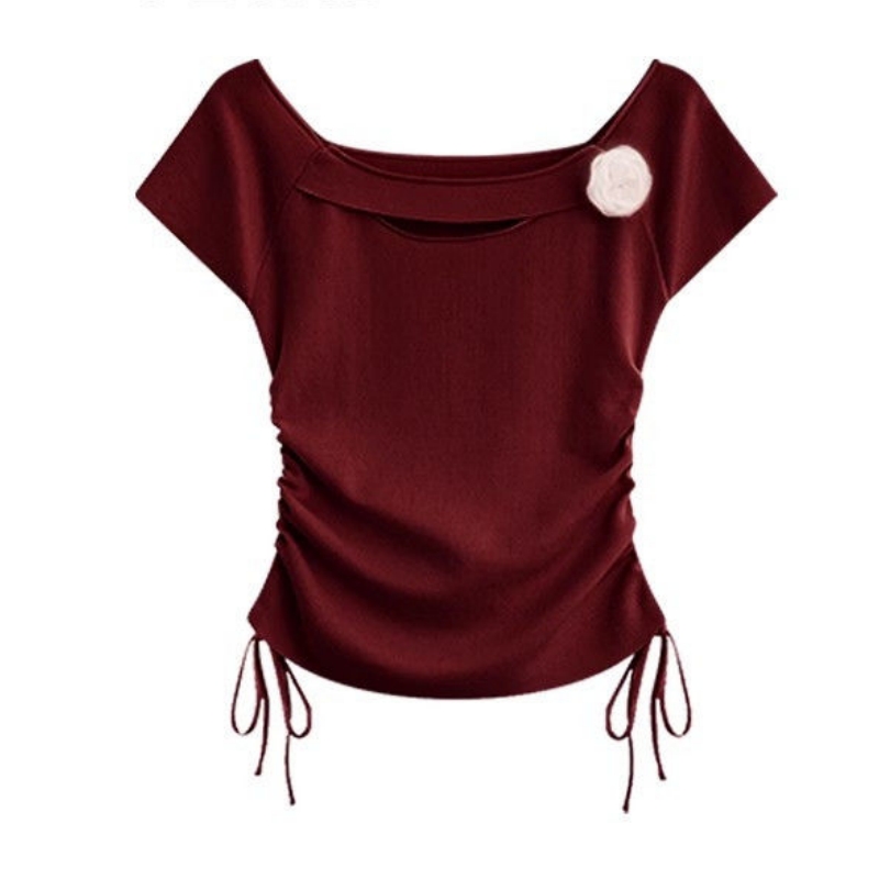 Femmes chanceux vin rouge T-Sh - Midi Skirt Floral avis et prix