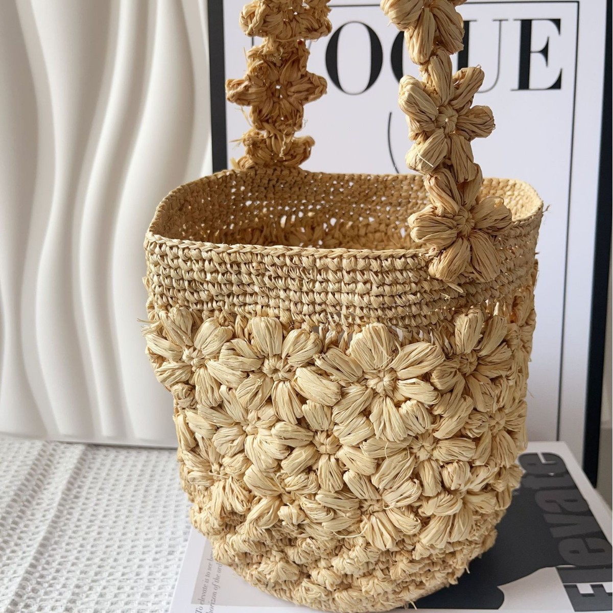 Sac seau en raphia tressé pour - Crochet Bag Raffia avis et prix