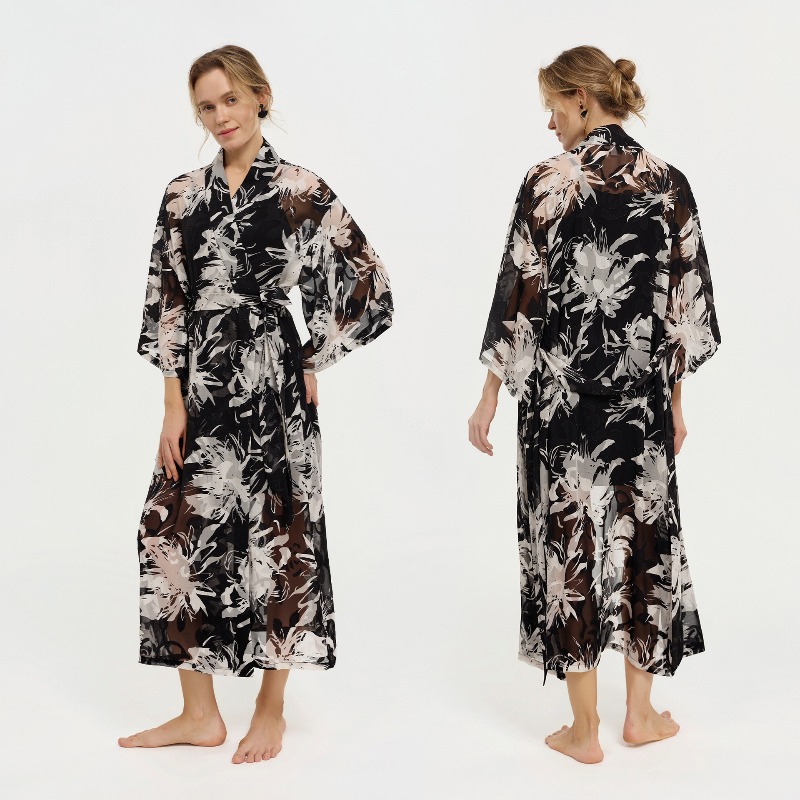 Peignoir long en mousseline tr - Kimono Sheer Floral avis et prix
