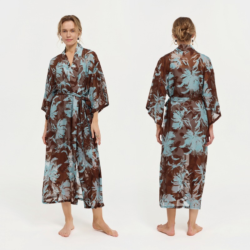 Peignoir long en mousseline tr - Kimono Sheer Floral avis et prix